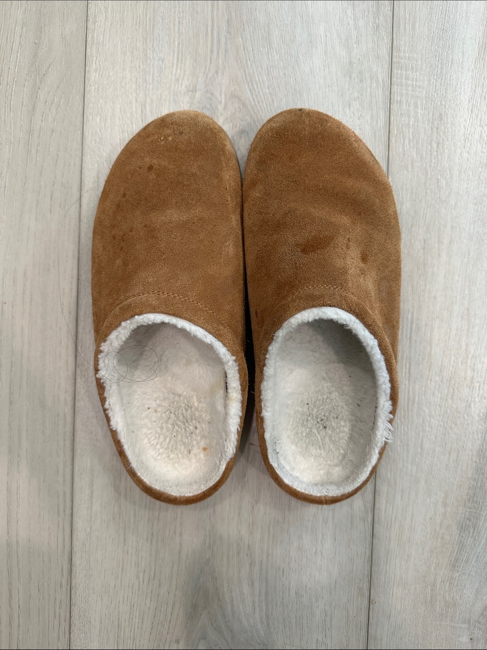 Alo Yoga Faux Shearling Suede Mule Slippers Brown Size 8 Cozy Comfort